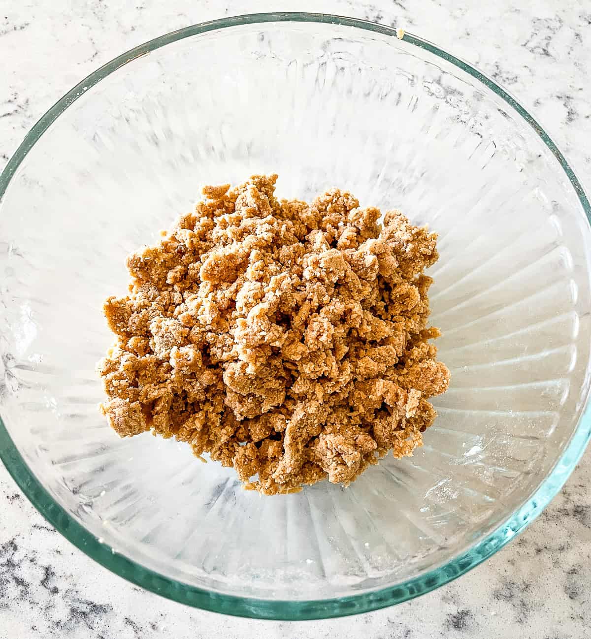bowl of crumb topping for pear muffins recipe