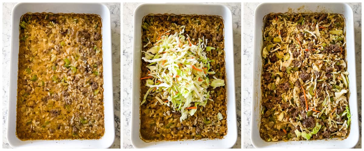 adding coleslaw to chow mein