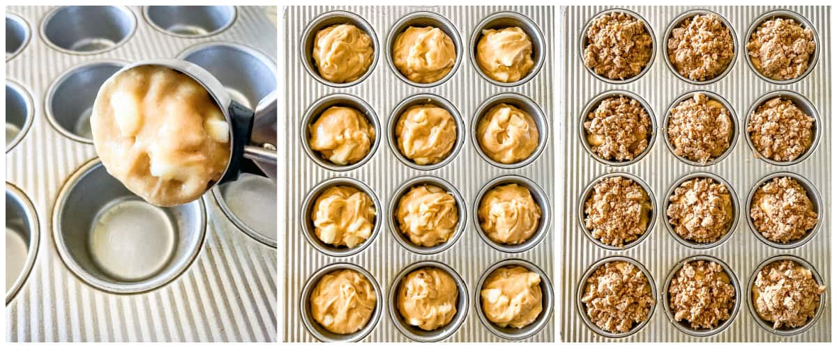 process shots- adding crumble to muffins