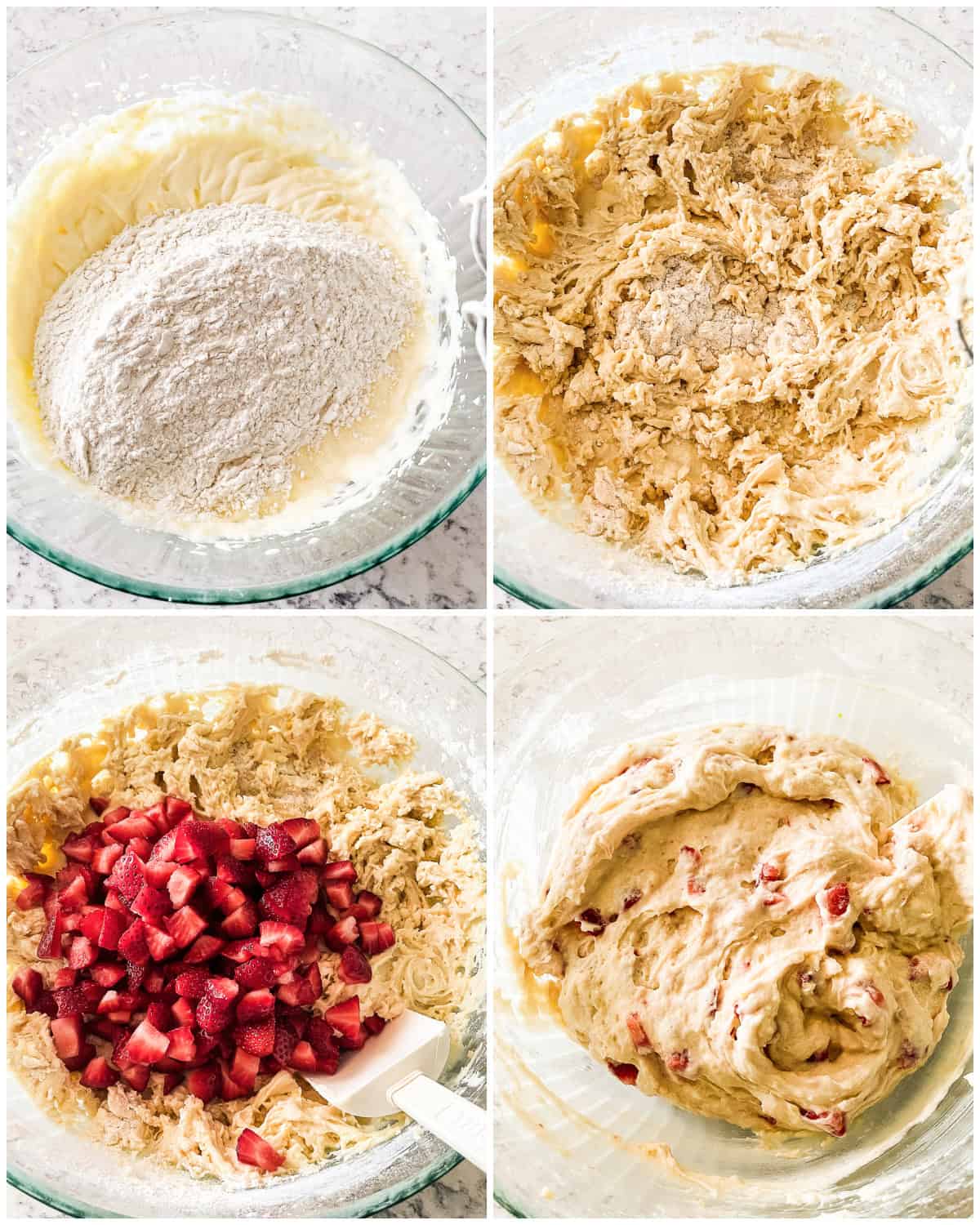 adding strawberries to lemon cake batter