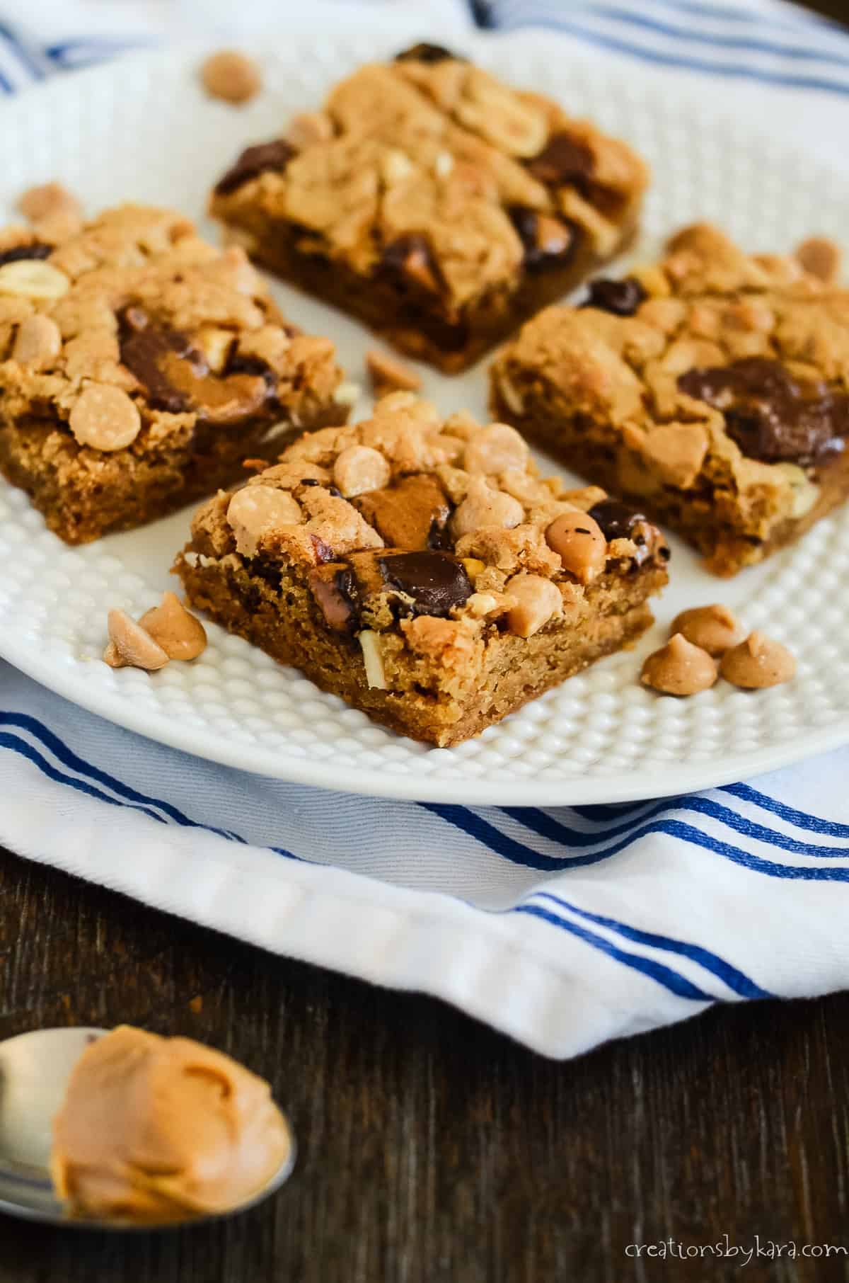 plate with four peanut butter blondies