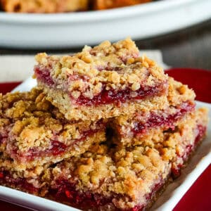 close-up of raspberry jam oatmeal bars