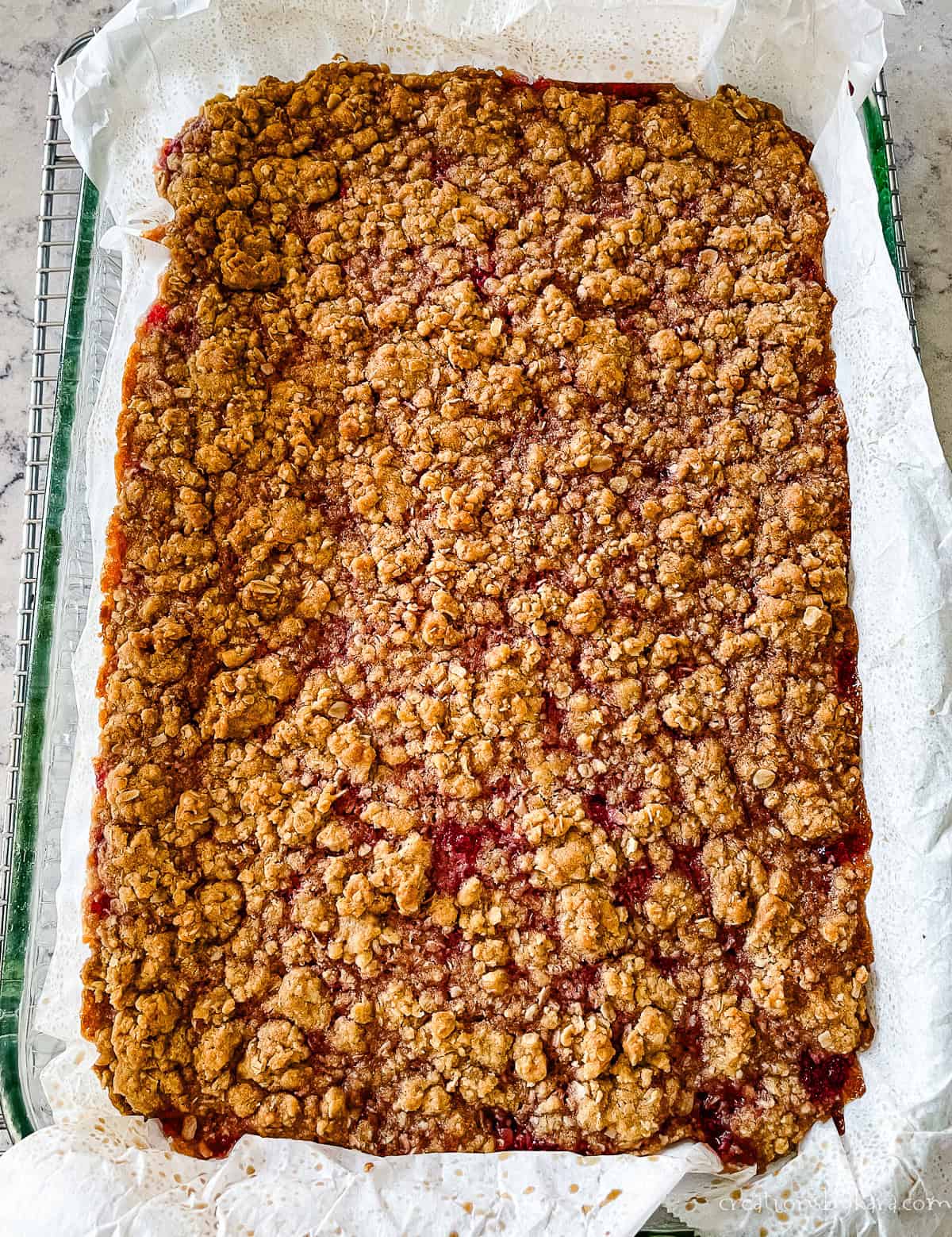 pan of oatmeal raspberry bars